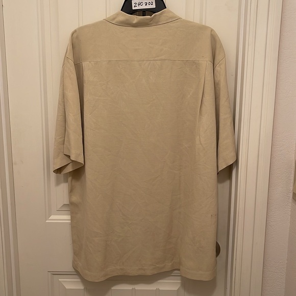 Tommy Bahama Hawaiian Button Up Shirt Tan Solid‎ 100% Silk Mens Medium Short sl - Picture 5 of 11